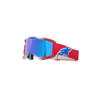 Alpinestars Moto Vision5 Corp Goggle | Red White Blue (3075) | Mirror Blue Lens